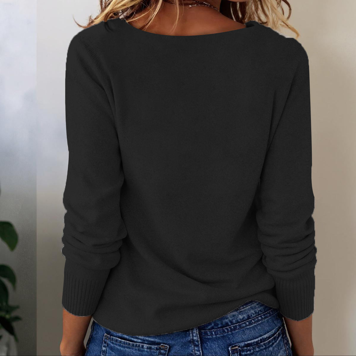 Grey Long Sleeve Plain Sweater