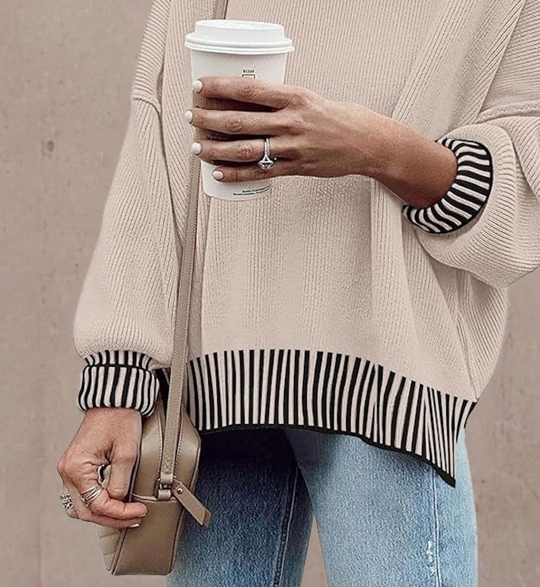 Retro Khaki Color Block Sweater