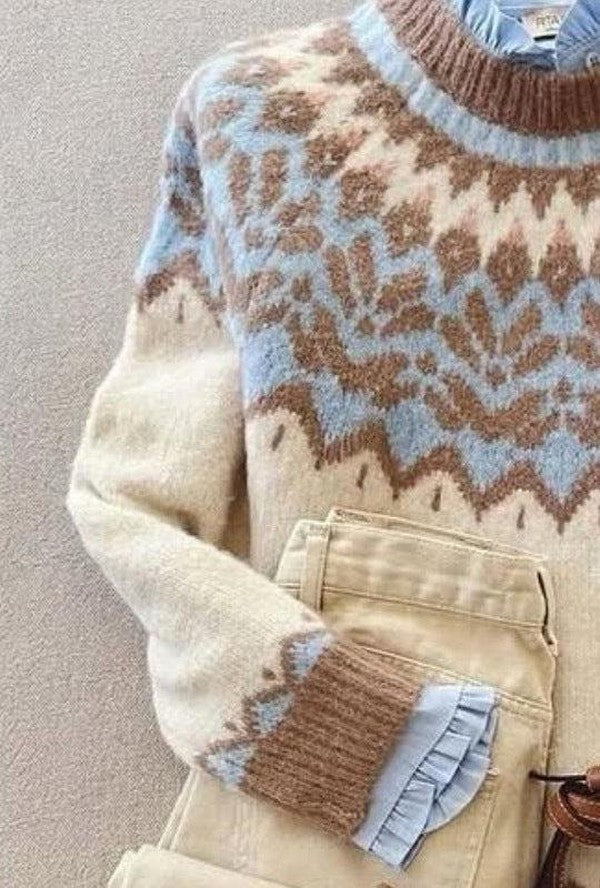 Trendy Blue Round Neck Sweater