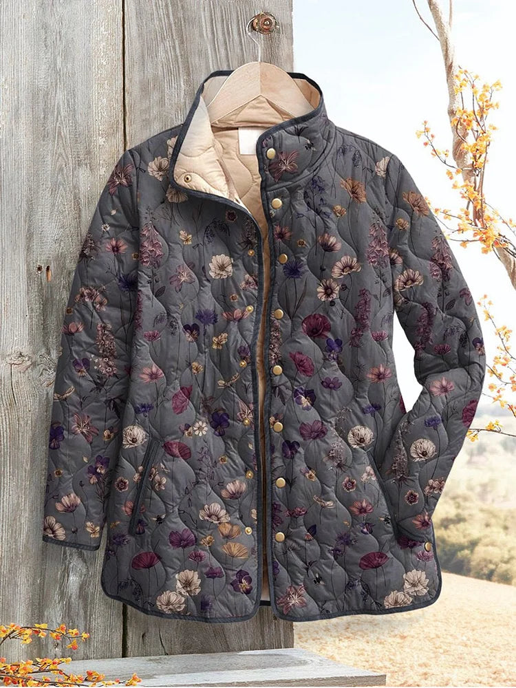 Women's Vintage Floral Print Casual Quilted Jacket