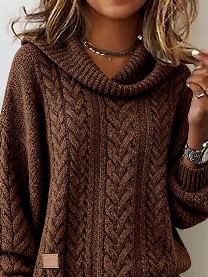 Brown Oversized Plain Knit Sweater