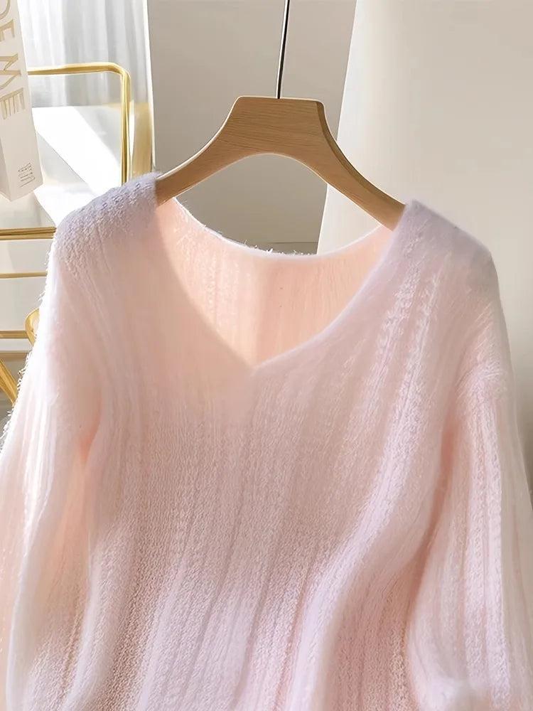 Pink Long Sleeve Plain Sweater