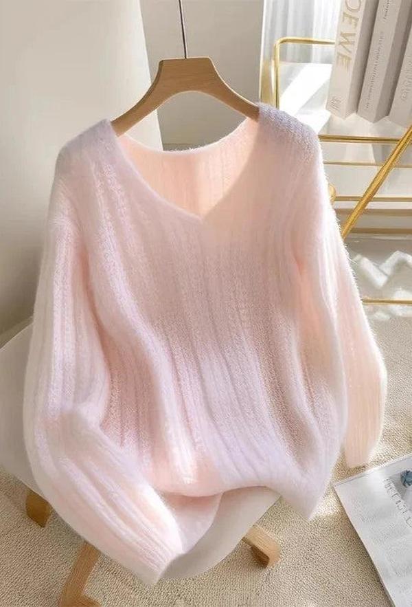 Pink Long Sleeve Plain Sweater