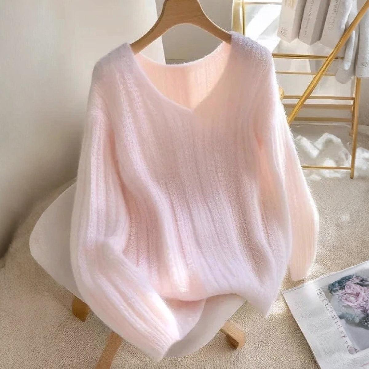 Pink Long Sleeve Plain Sweater