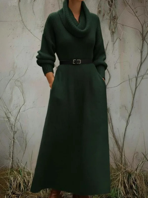 Cozy Elegant Cowl Collar Knit Cotton Dress