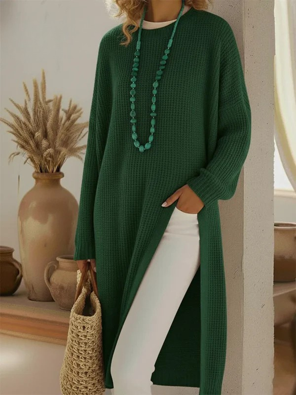 Elegant Cozy Slit Loose Knit Cotton Dress