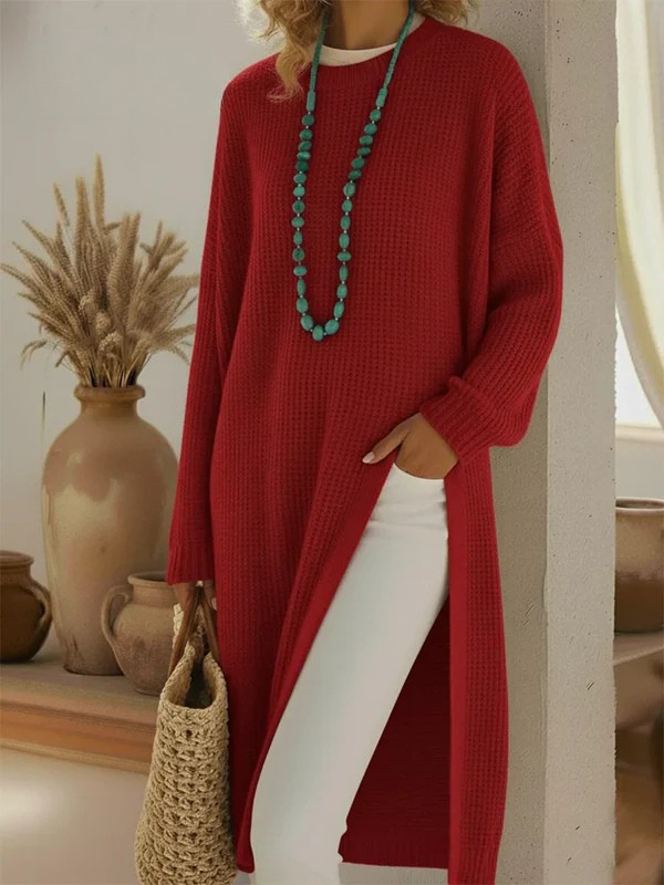 Elegant Cozy Slit Loose Knit Cotton Dress