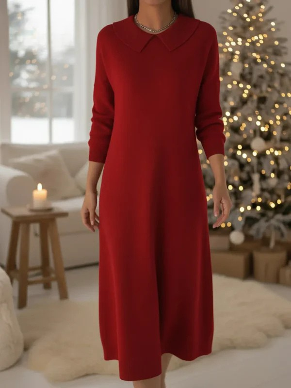 Retro Peter Pan Collar Knit Midi Cotton Dress