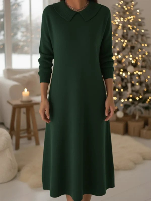 Retro Peter Pan Collar Knit Midi Cotton Dress