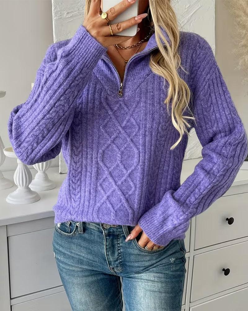 Purple Plain Half Zip Sweater