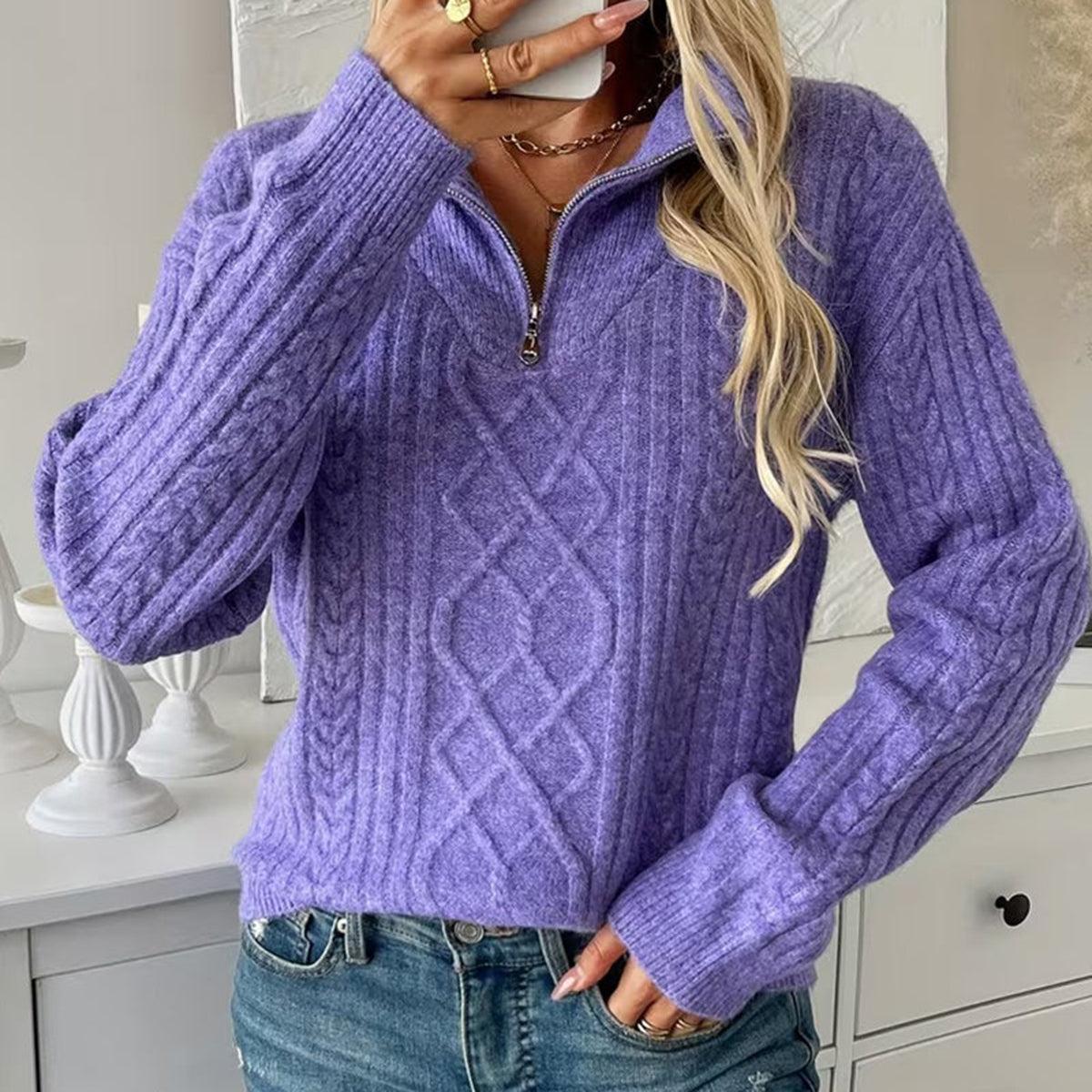 Purple Plain Half Zip Sweater