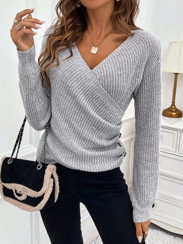 Classy Grey V-Neck Plain Sweater