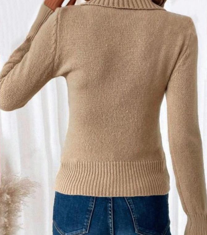Apricot Plain V-Neck Long Sleeve Sweater