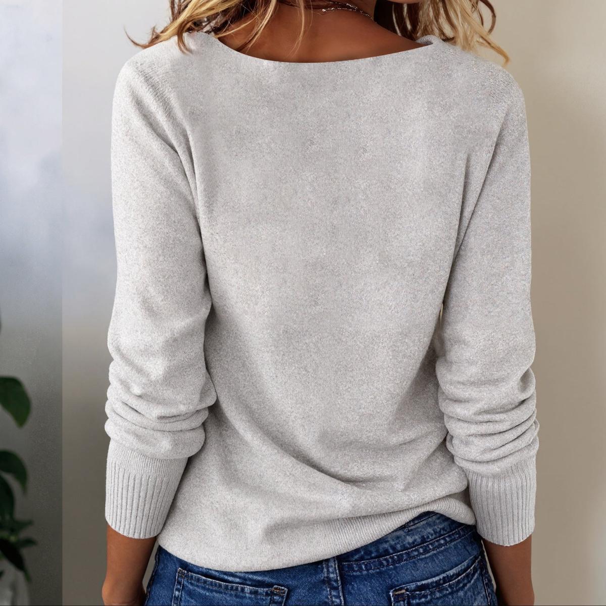 Grey Long Sleeve Plain Sweater