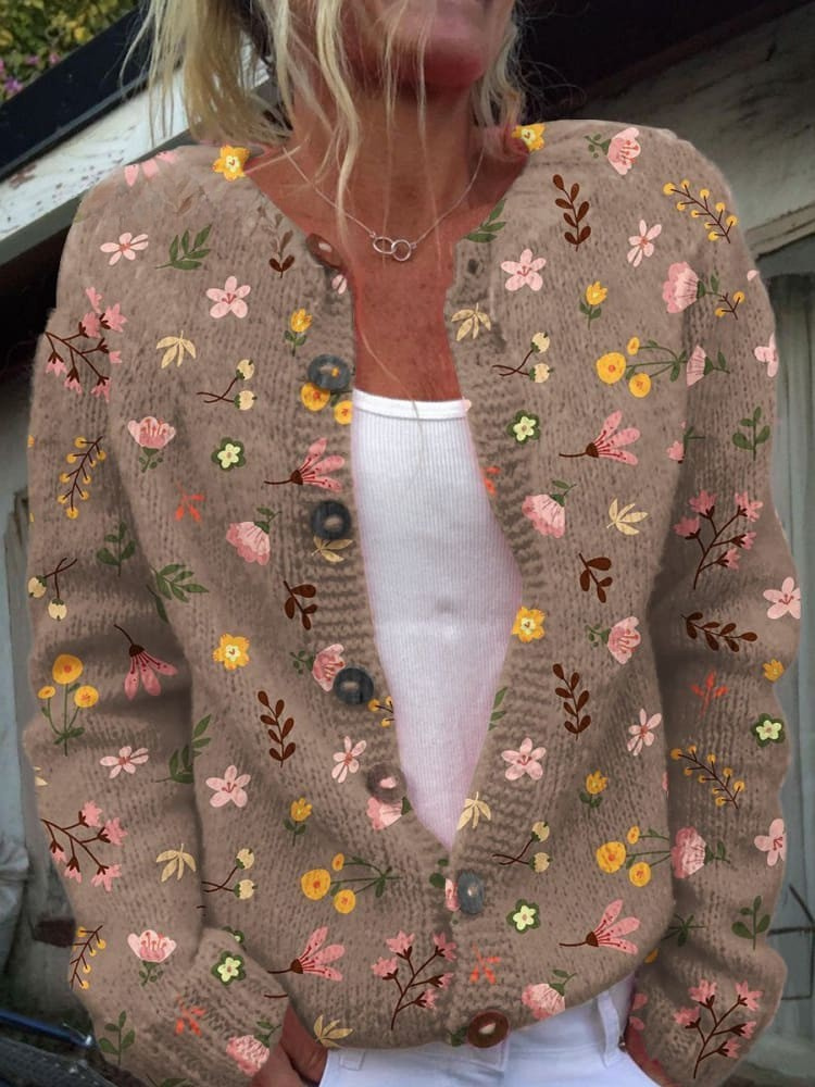Cardigan with Floral Pattern and Buttons
