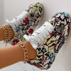 Graffiti Print Layered Sneakers for Women