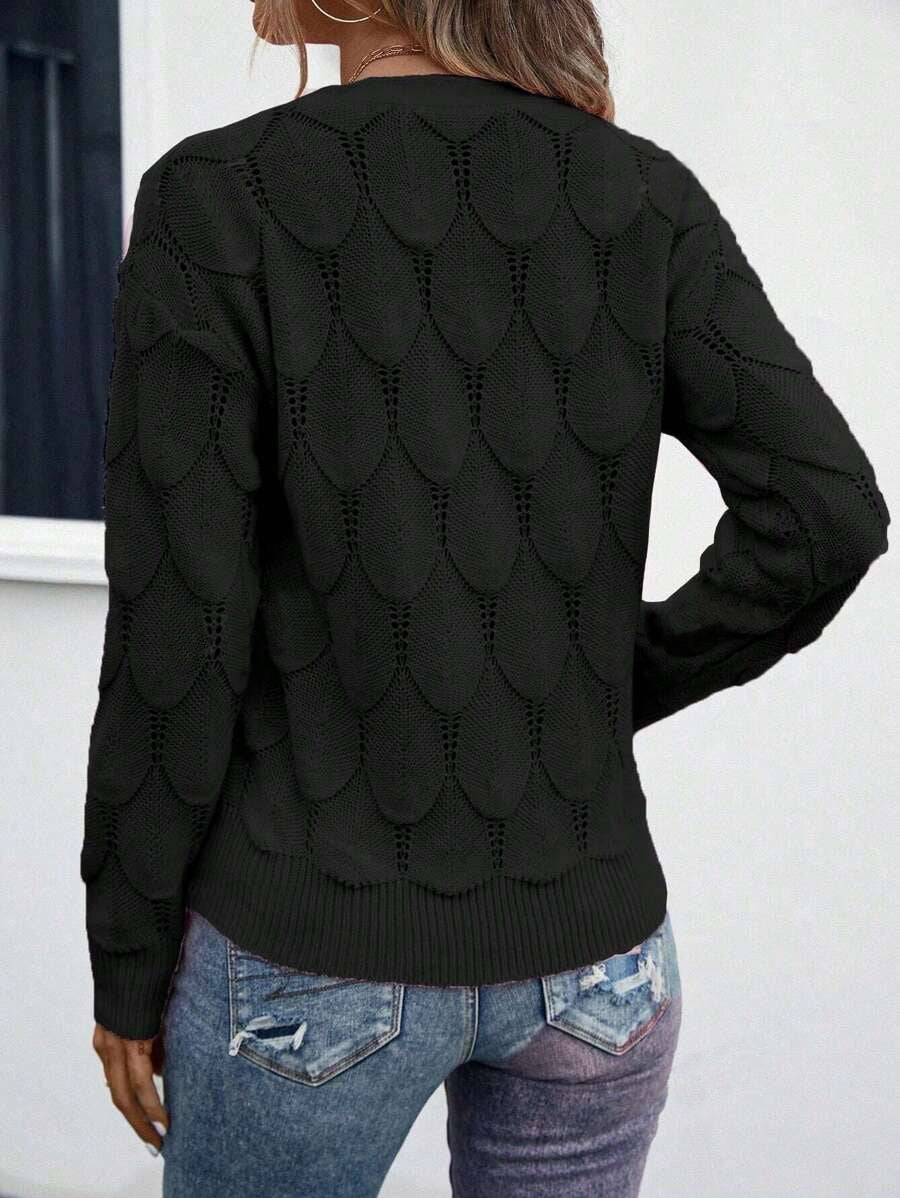 Black Plain Long Sleeve Sweater