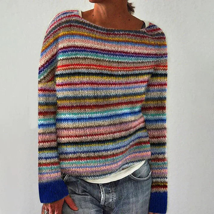 Chic Striped Long-Sleeve Knit Sweater
