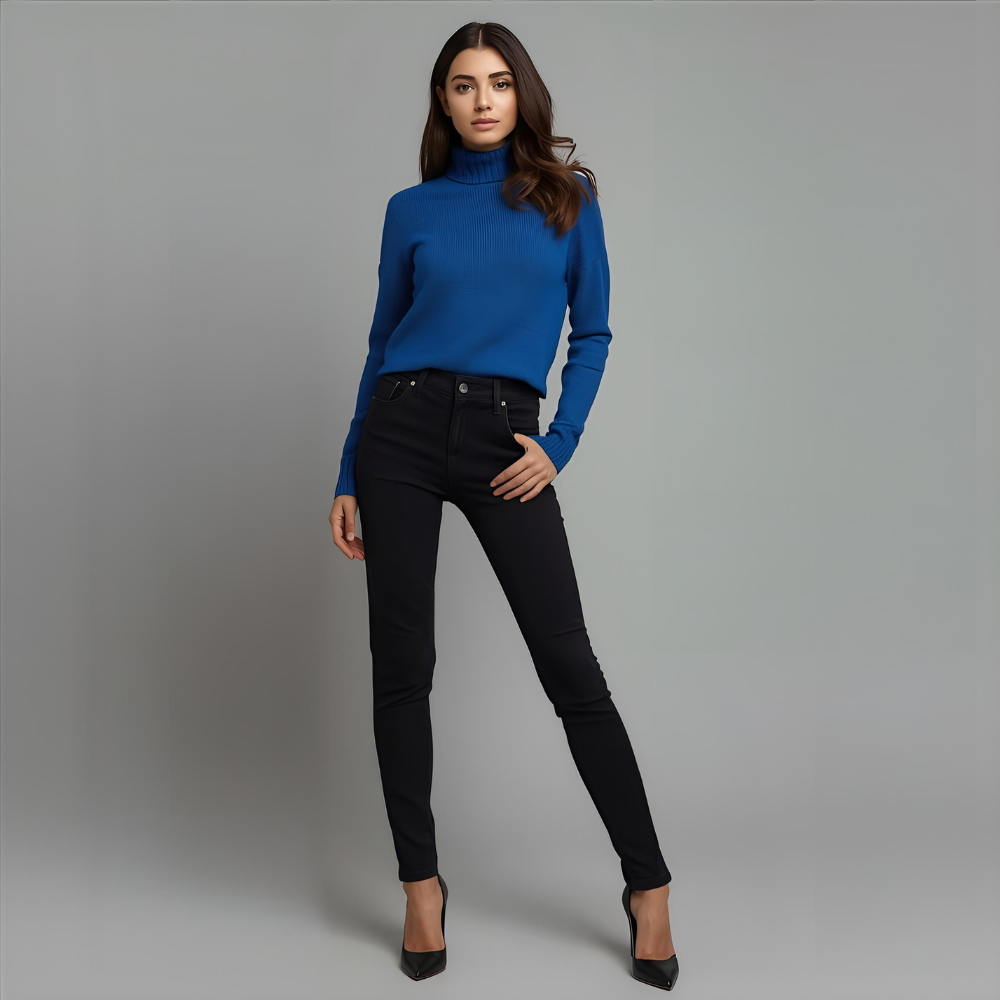 CERULEA | Blue Casual Relaxed Turtleneck Sweater