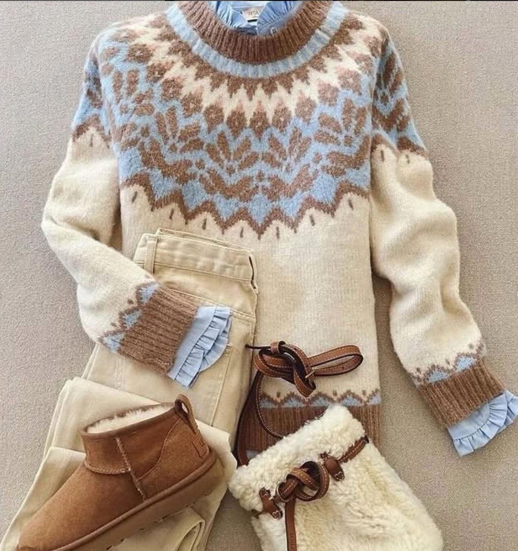 Trendy Blue Round Neck Sweater