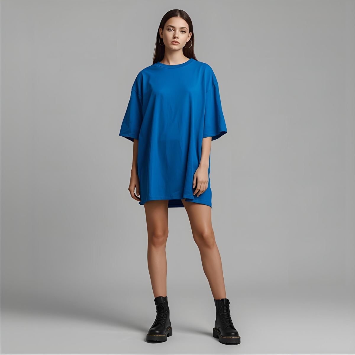 AZURINA | Oversized Relaxed-Fit Blue Tee