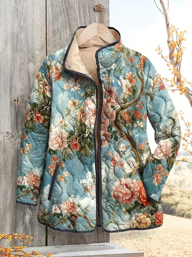 Women's Vintage Floral Print Quilted Jacket