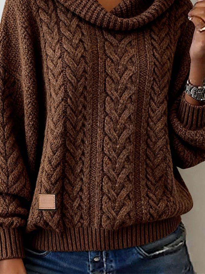 Brown Oversized  Plain Knit Sweater