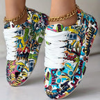 Graffiti Print Layered Sneakers for Women