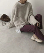 Cozy Oversized Sweater Featuring a Convenient Pocket