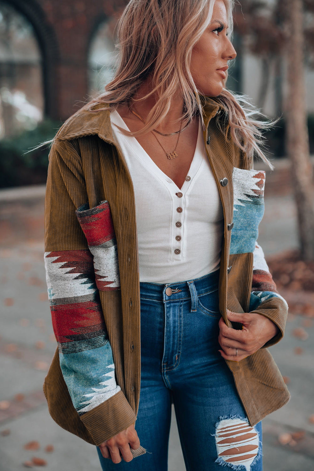 Aztec Print Corduroy Jacket