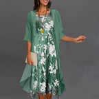 Stylish Three-Quarter Sleeve Dress Featuring an Elegant Floral Print