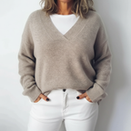 Elegant V-Neck Oversized Knit Sweater for Plus Size Women