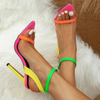 Bold High-Heel Sandals with Eye-Catching Neon Straps