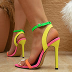 Bold High-Heel Sandals with Eye-Catching Neon Straps