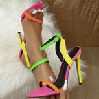 Bold High-Heel Sandals with Eye-Catching Neon Straps