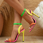 Bold High-Heel Sandals with Eye-Catching Neon Straps