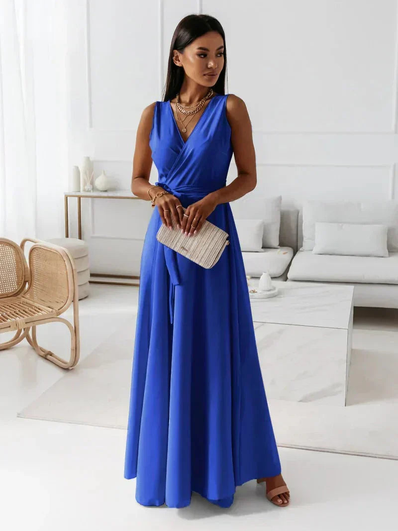 V-Neck Maxi Dress for Women in Solid Colors