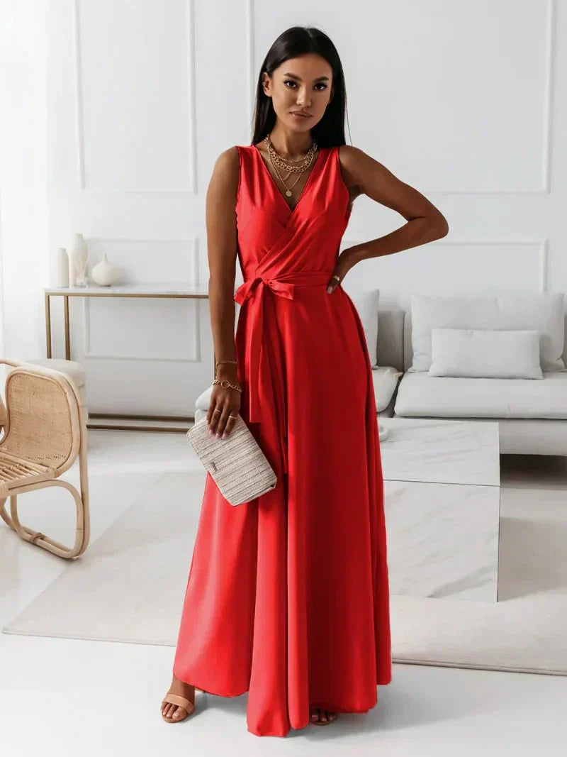 V-Neck Maxi Dress for Women in Solid Colors
