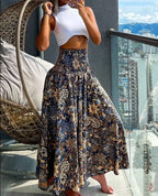 Elegant Flowing High-Waisted A-Line Skirt with Comfortable Elastic Waist
