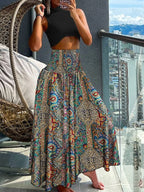 Elegant Flowing High-Waisted A-Line Skirt with Comfortable Elastic Waist