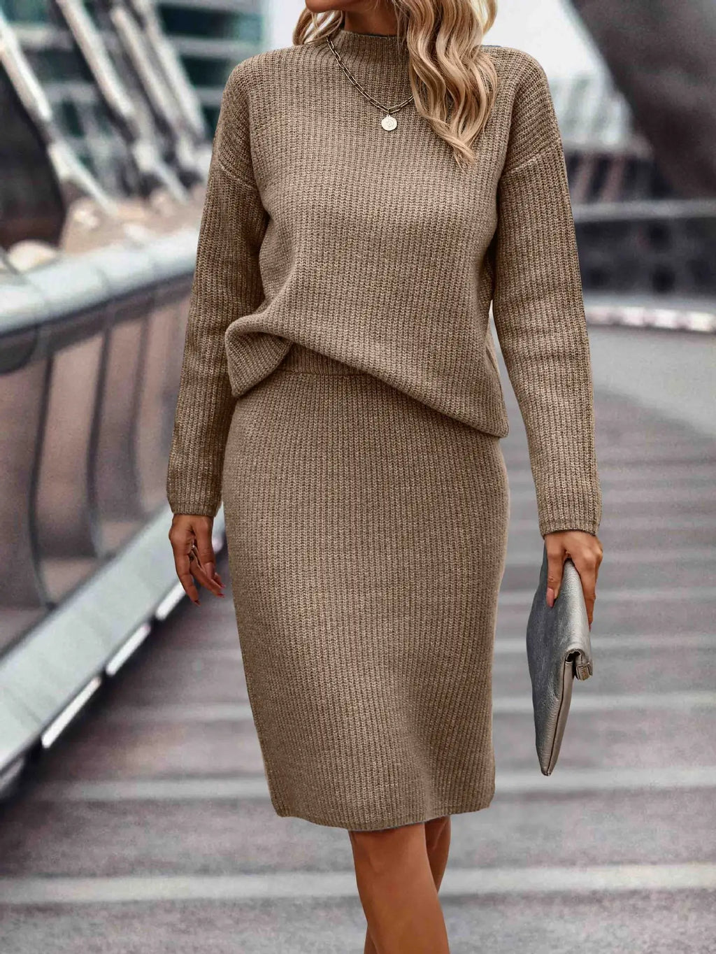 Coordinated Sweater and Skirt Ensemble