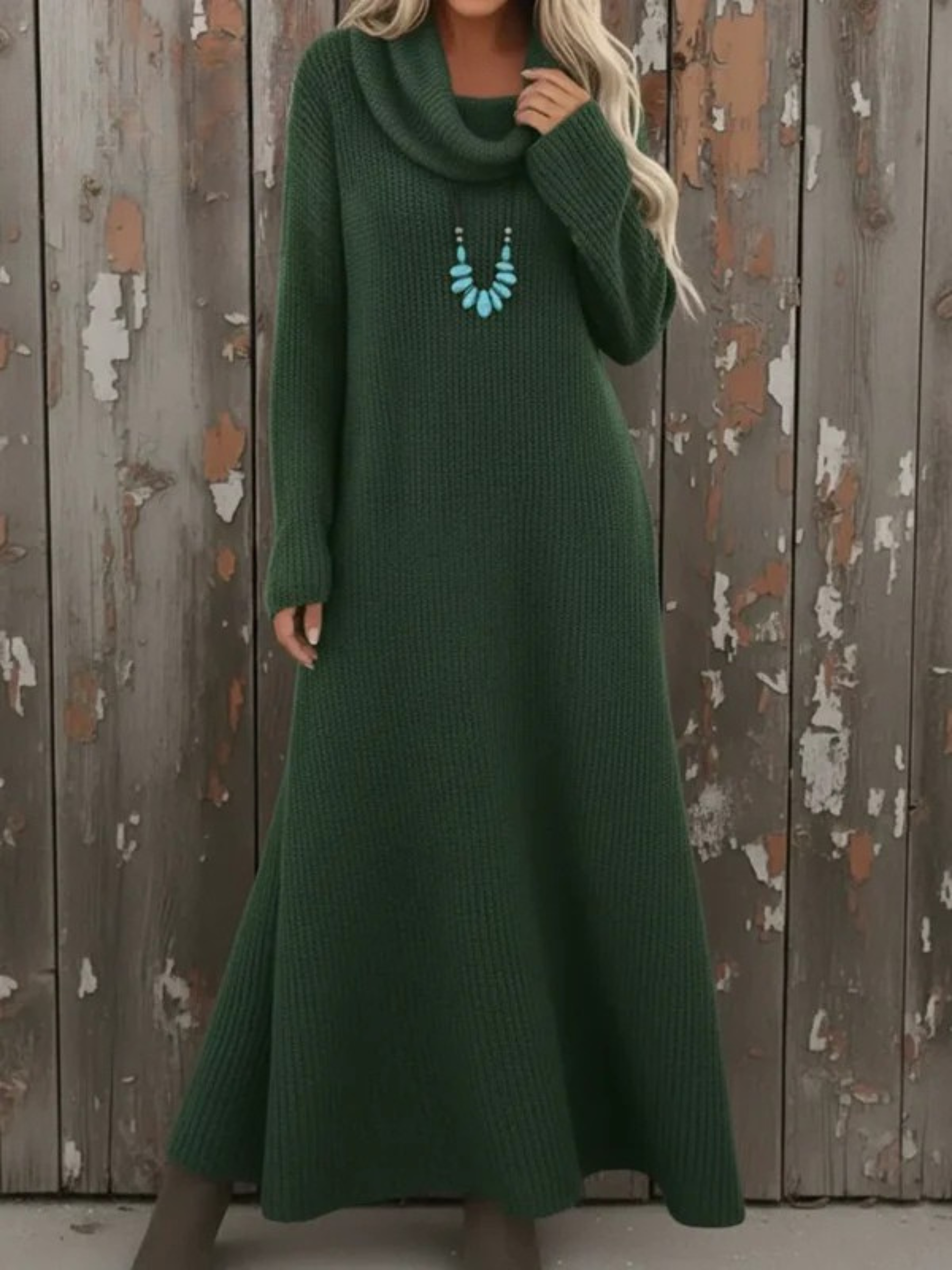 Cozy Cowl Neck Loose A-line Knit Cotton  Dress