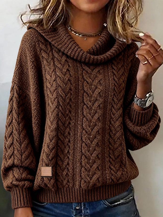 Brown Oversized  Plain Knit Sweater