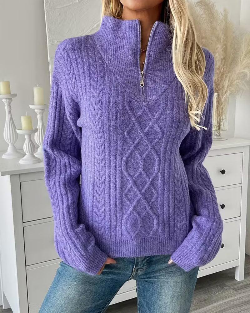 Purple Plain Half Zip Sweater