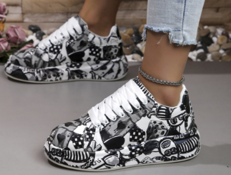 Graffiti Print Layered Sneakers for Women
