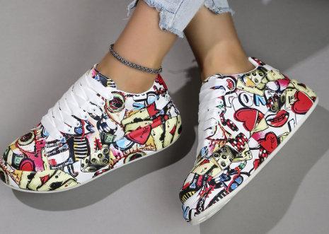 Graffiti Print Layered Sneakers for Women